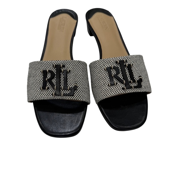 Ralph Lauren “Fay” Women’s Canvas & Leather Sandals Ivory/Black Sz 7.5 - Picture 1 of 10